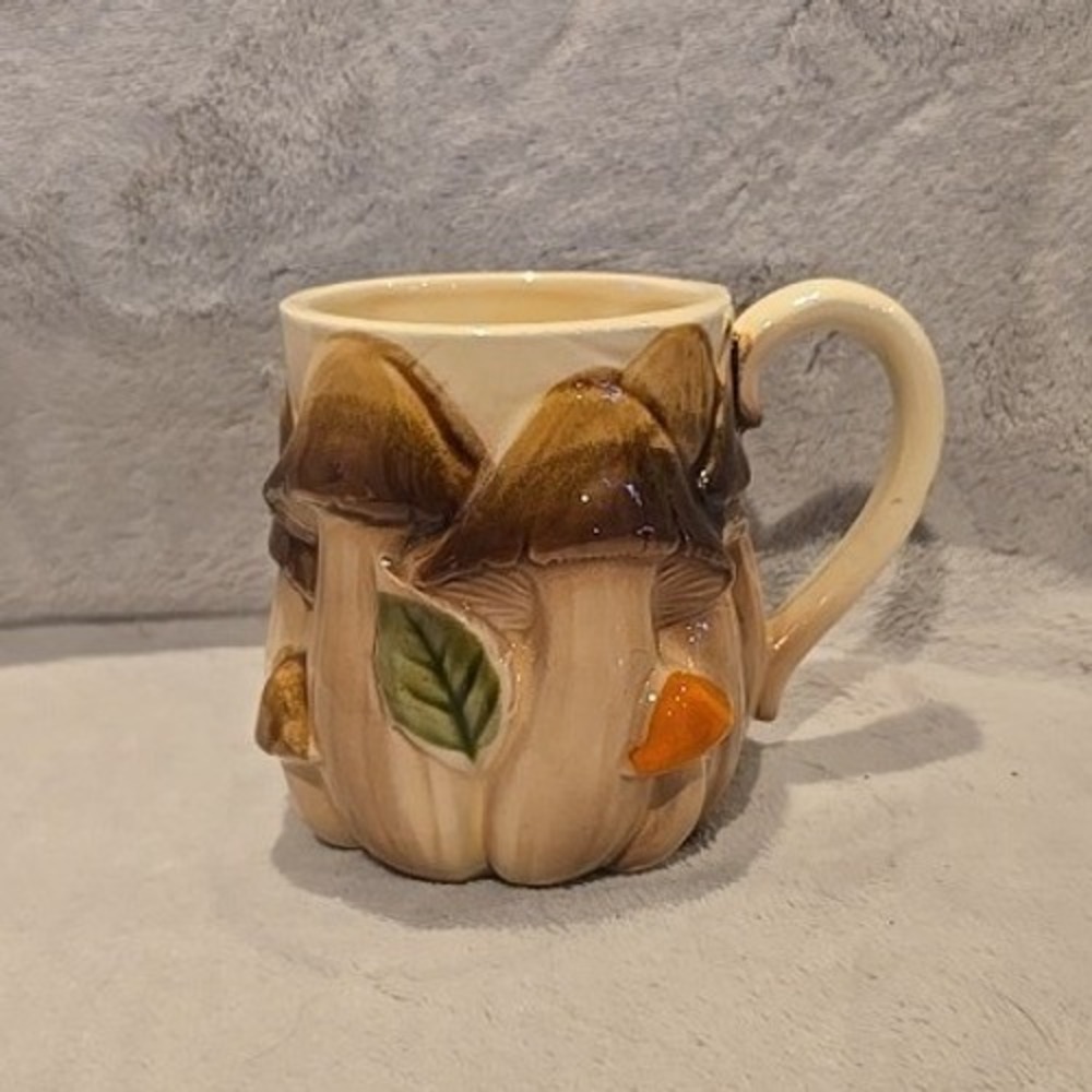 Vintage Homco Mushroom Mug #1411 Ceramic Coffee Cup Retro 1970's